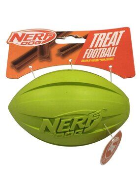 NERF Dog Treat Football Lime 5" Textured Rubber Dog Toy